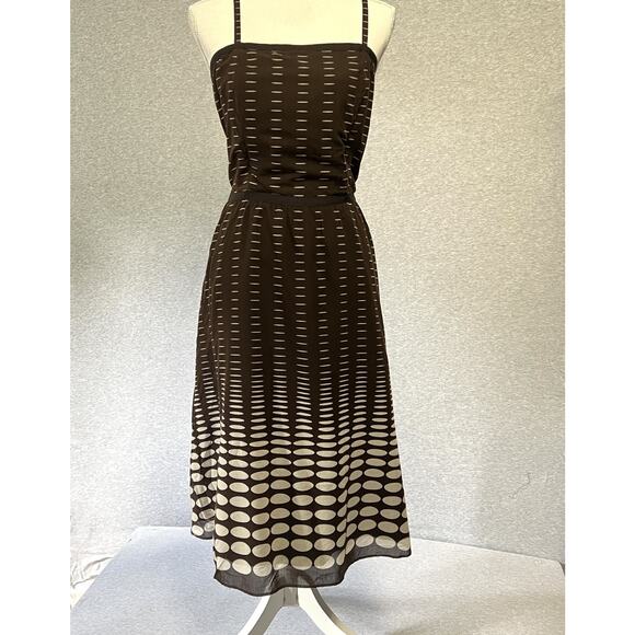Kenneth Cole Dresses & Skirts - Vintage Kenneth Cole Dress Womens M Brown Dot Silk Blend Straps Strapless Flare‎
